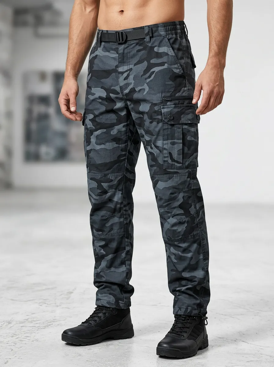 Men's Tactical Outdoor Grey Camouflage Printed Cargo Pants