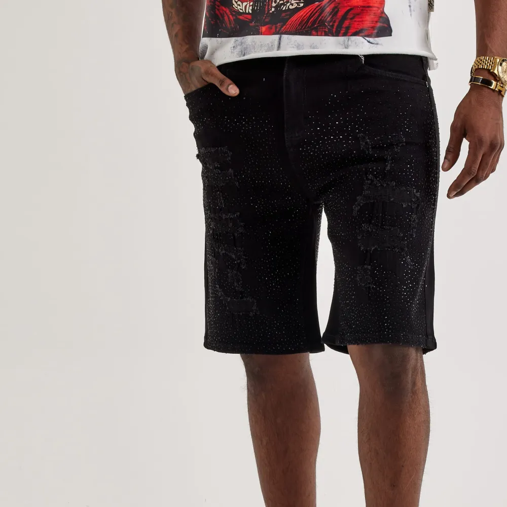Everyday Distressed Rhinestone Denim Shorts