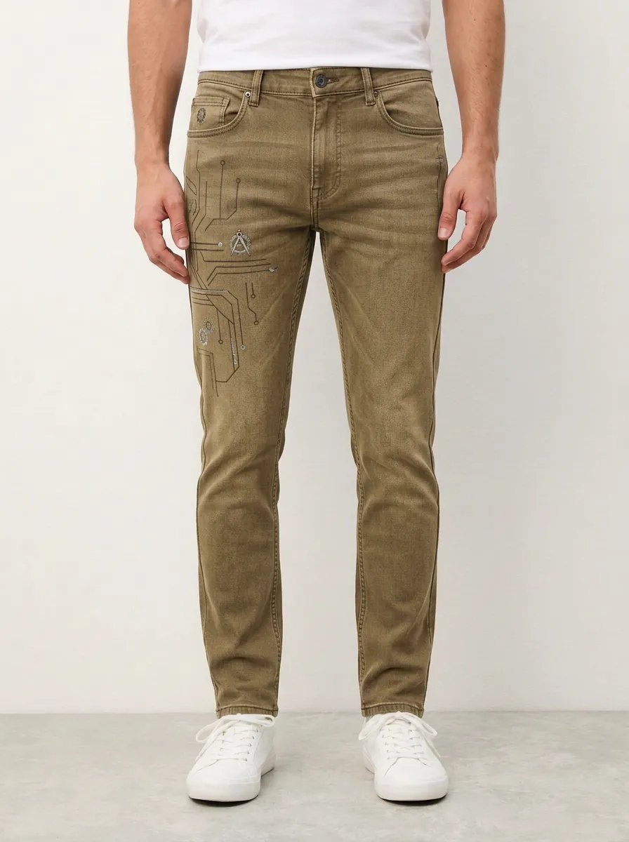 Men's Tech Circuitry Compass Printed Stretch Jeans