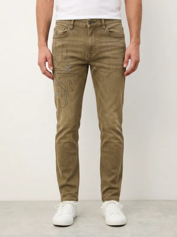 Men's Tech Circuitry Compass Printed Stretch Jeans