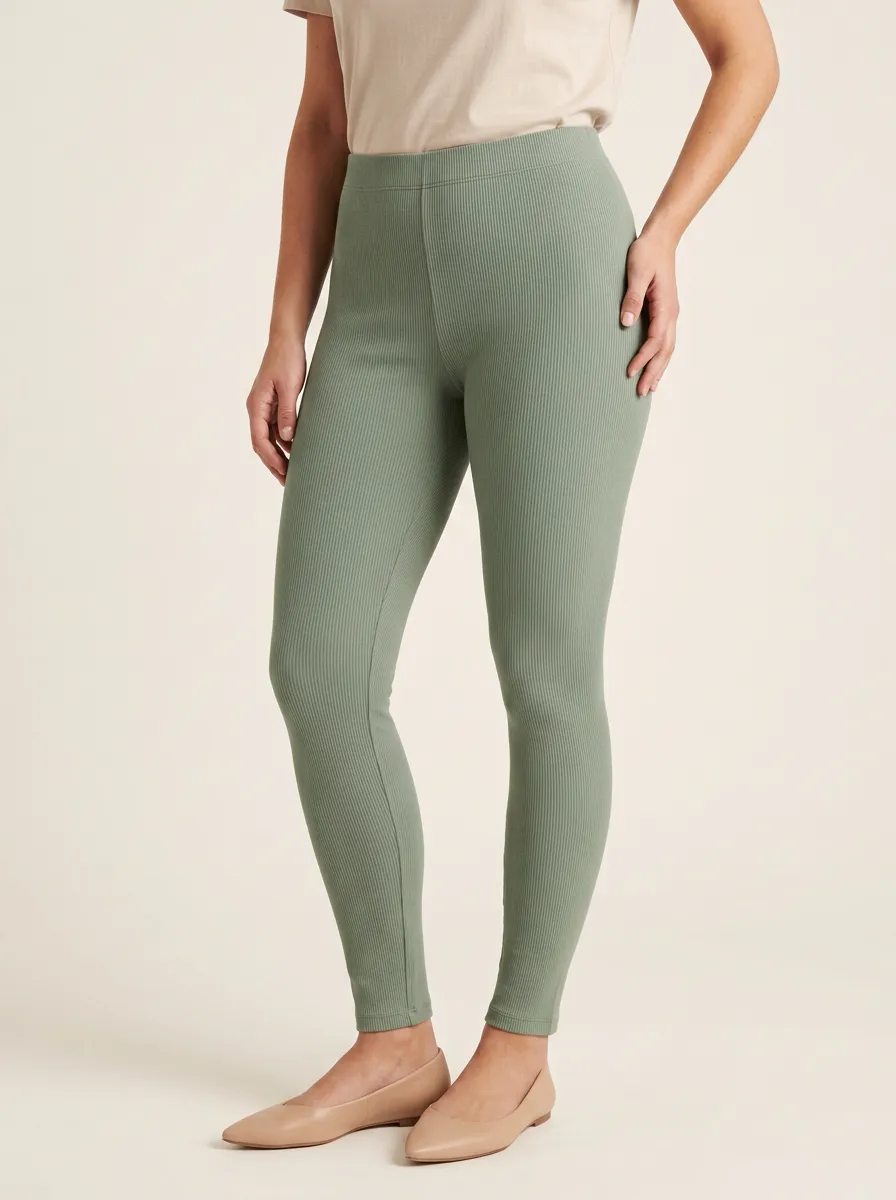 Mid-Rise Stretch Ribbed Women's Stretch Mid-Rise Pants