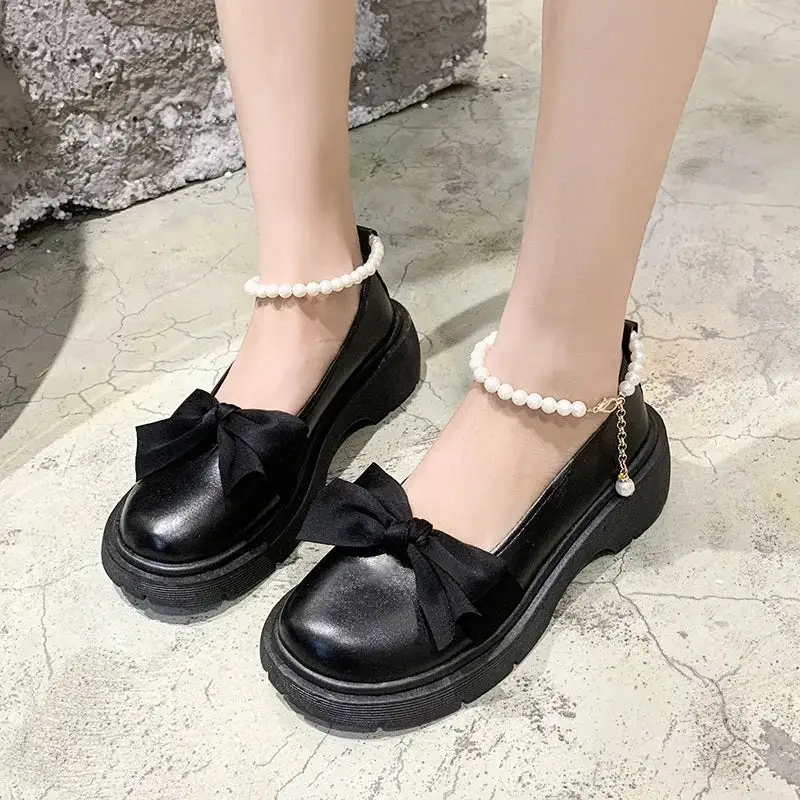 Pearl-Detail Chain-Detail Platform Flats