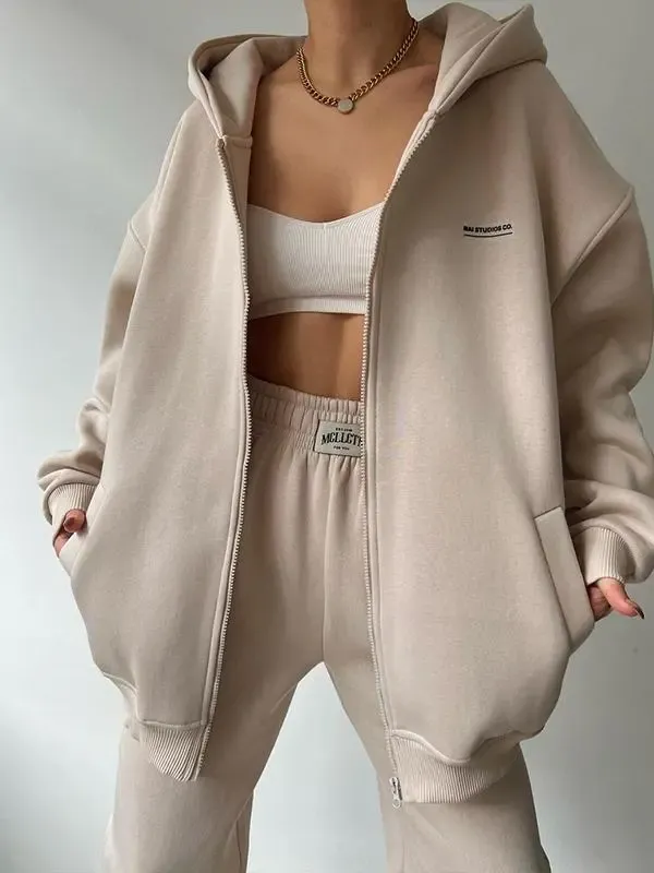 Women's long sleeve plus fleece hoodie trousers casual fashion print hooded suit