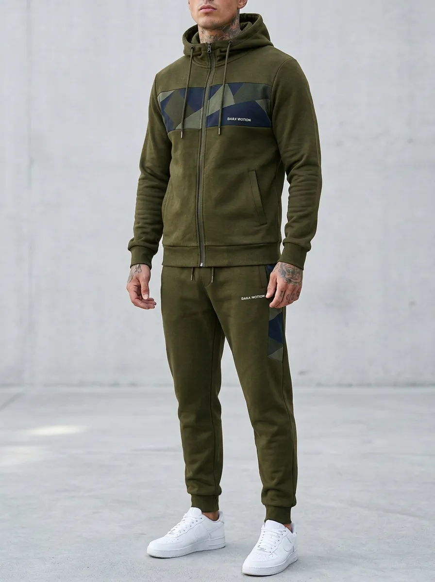 Men's Geometric Camo Panel Print Jogger Set