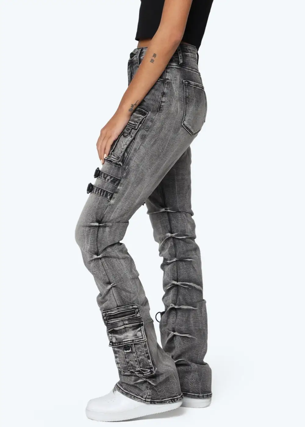 High-Rise Stacked Cargo Jeans