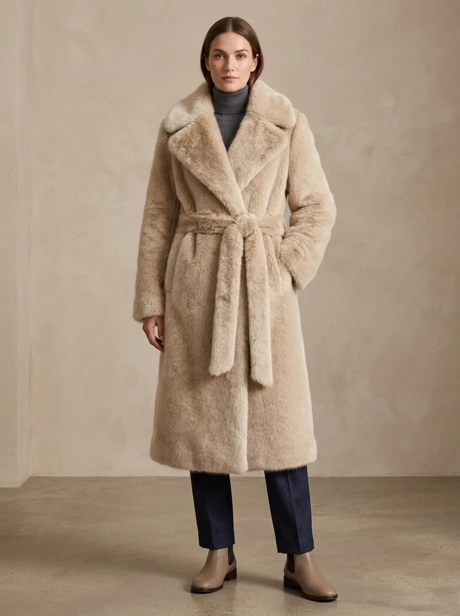 Touch Faux Fur Belted Coat