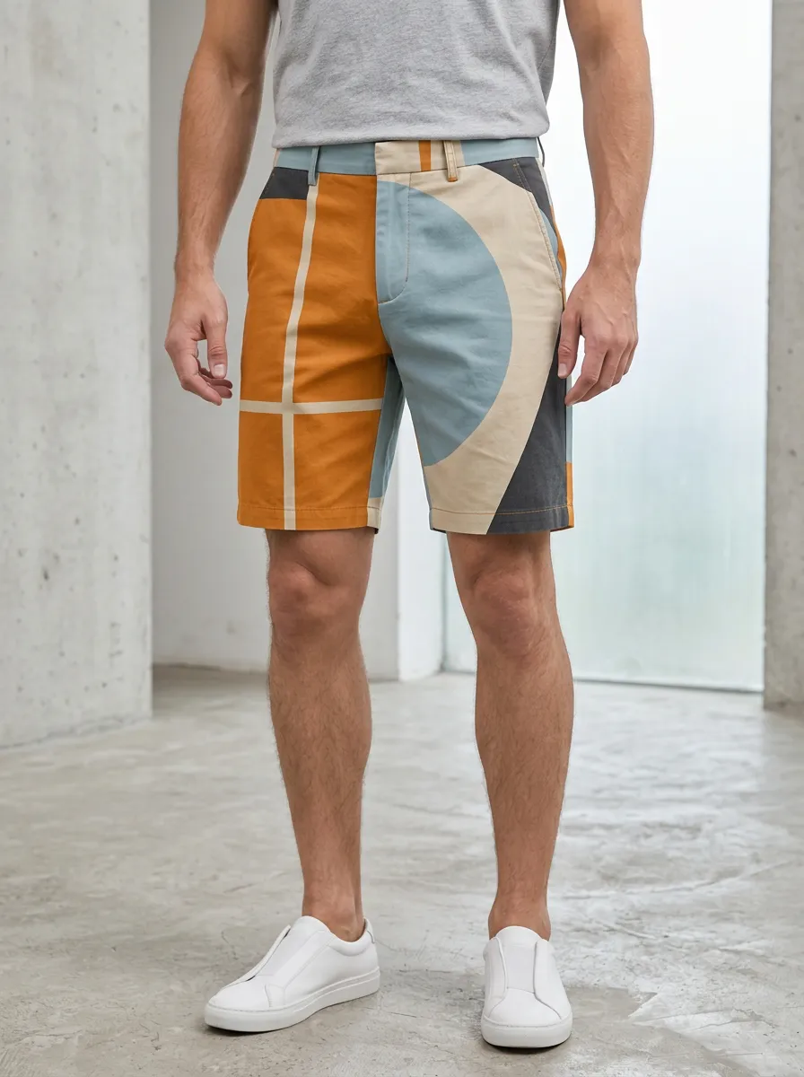 Men's Abstract Geometric Colorblock Tailored Shorts