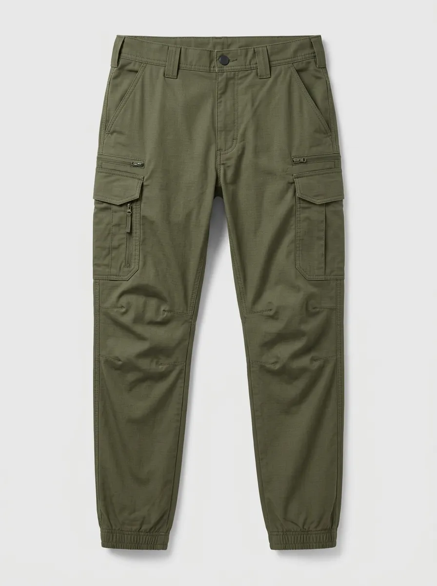 Men's Zipper-Compartment Articulated-Knee Ribbed-Cuff Cargo Joggers