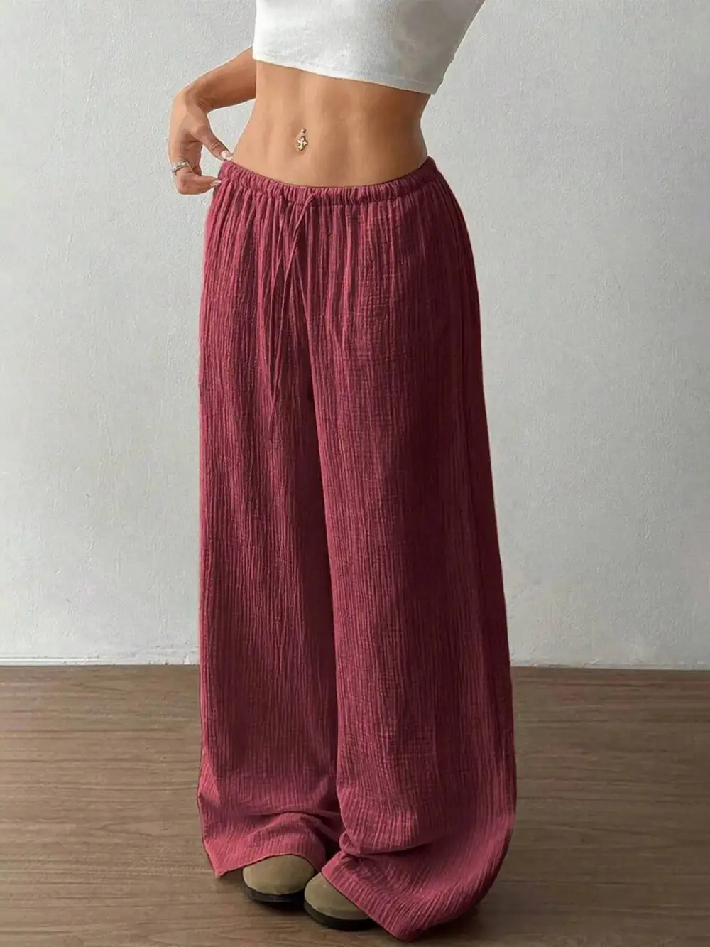 Polished Wide Leg Drawstring Pants