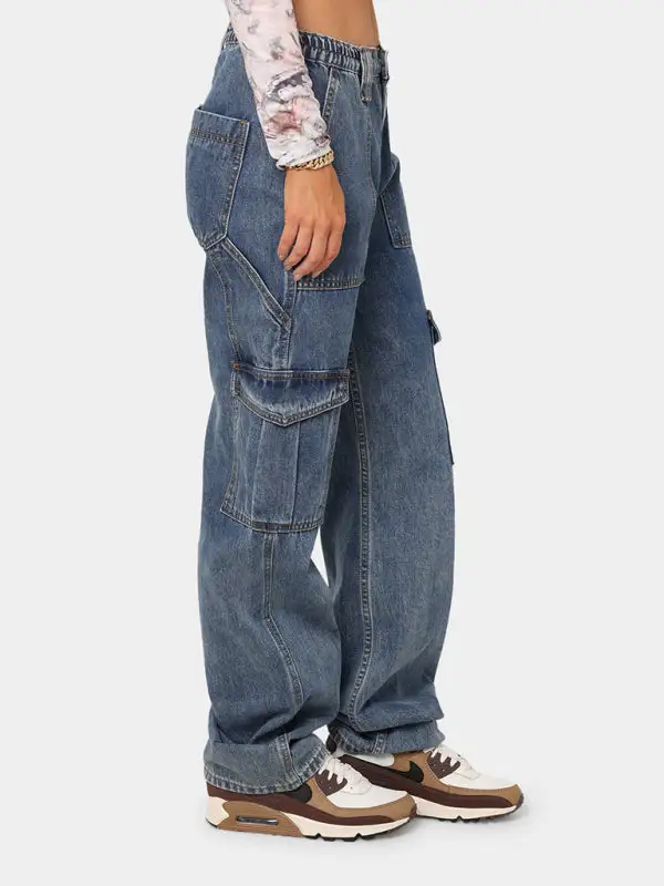 Textured Cargo Pocketed Denim Jeans