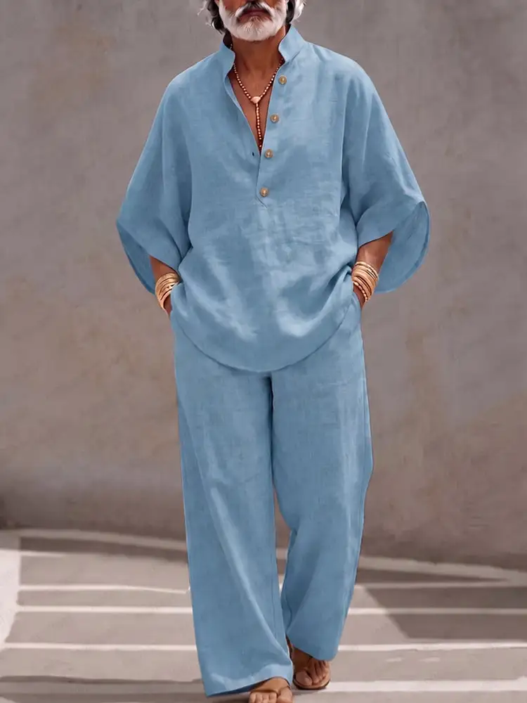 Cotton Batwing-Sleeve Two-Piece Set
