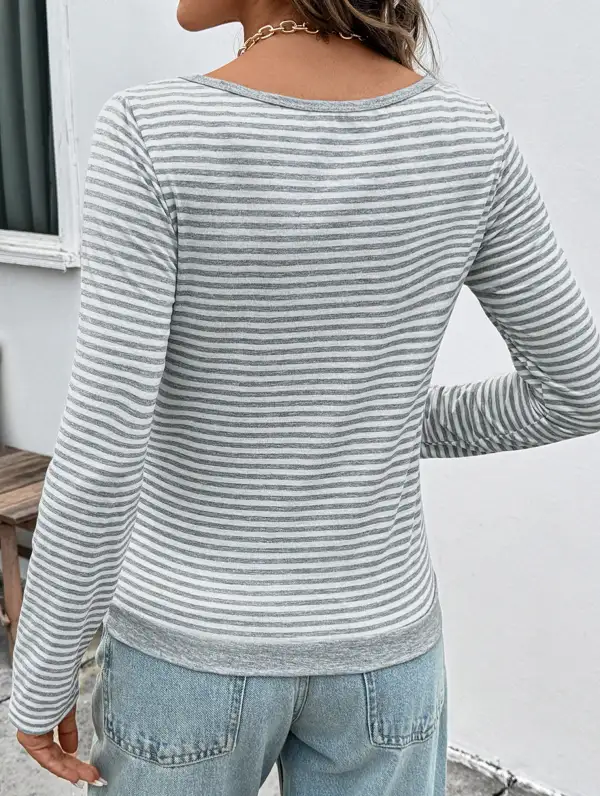 V Neck Stripe Long Sleeve Top Sweatshirt