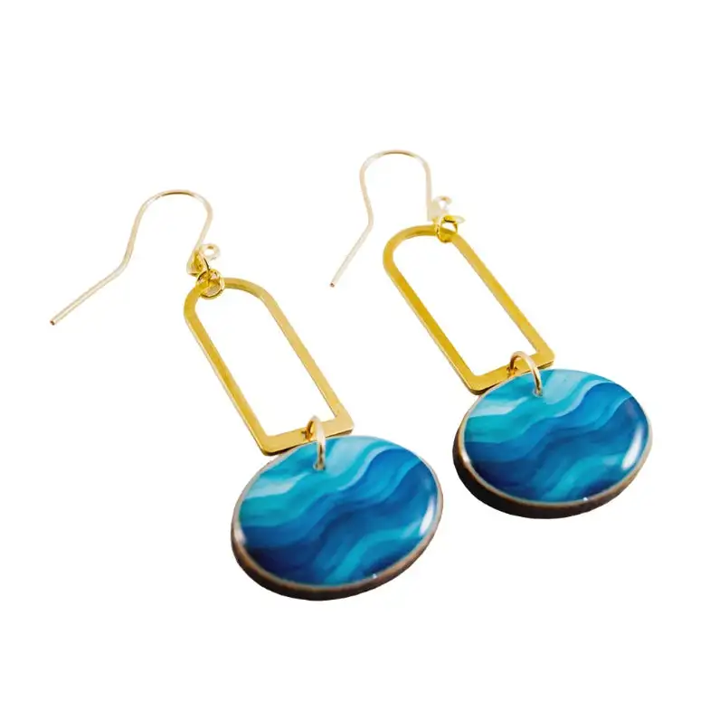 Oval Drop Earrings - Wave Ocean