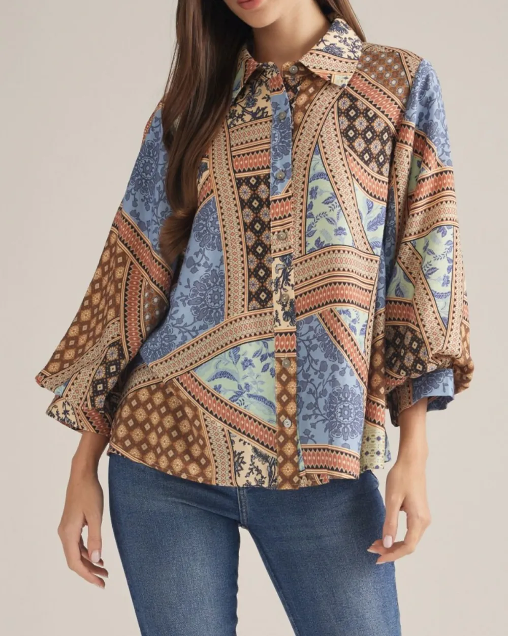 Patchwork Print Blouse