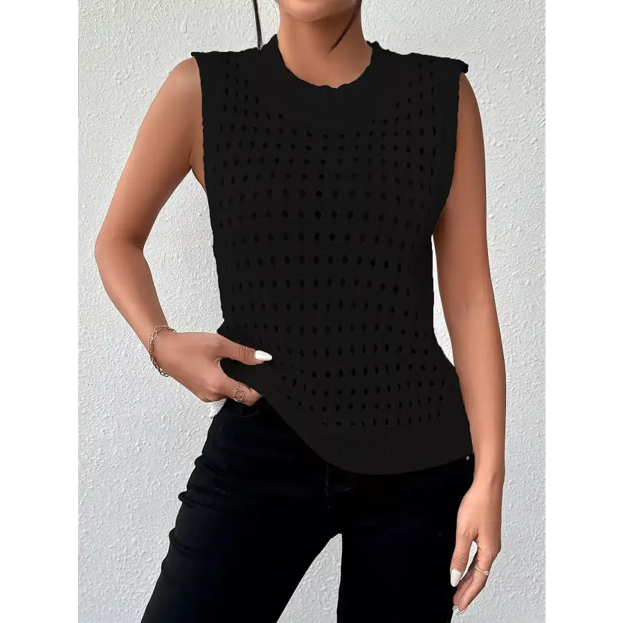 Hollow Out Round Neck Knit Tank
