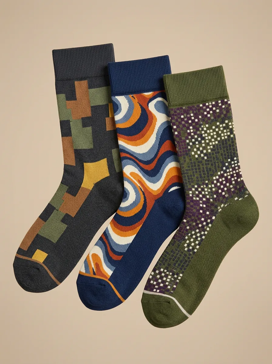 Men's Geometric Retro Abstract Printed Three Pack Socks