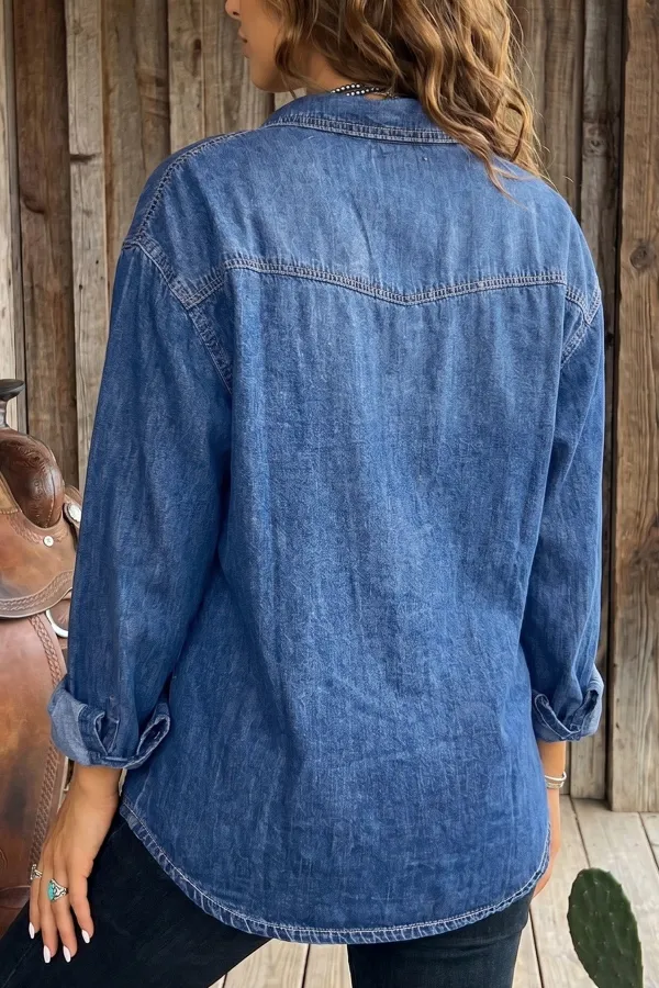 Women's Denim Long Sleeve Tunic Blouse