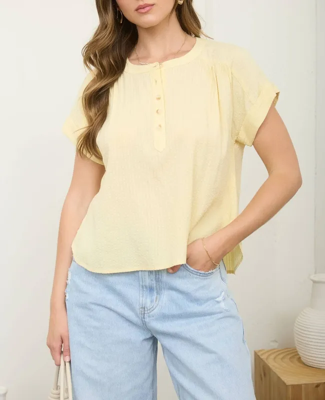 Ruched Shoulder Henley Top