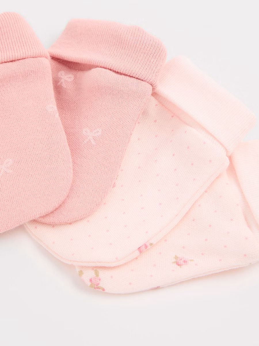 Pink Floral and Bows Newborn Hat and Mittens Set 2 Pack detail 2