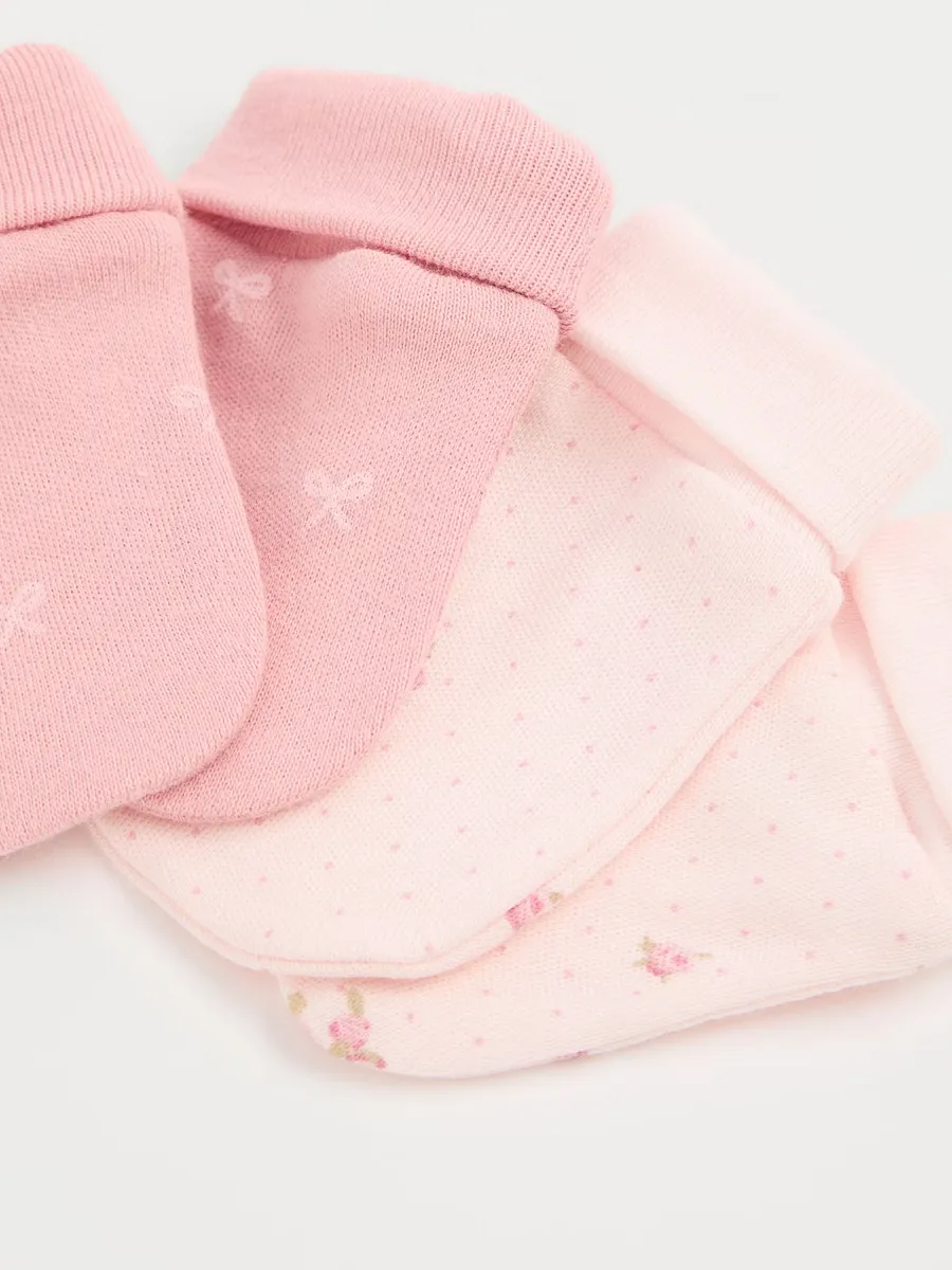 Pink Floral and Bows Newborn Hat and Mittens Set 2 Pack
