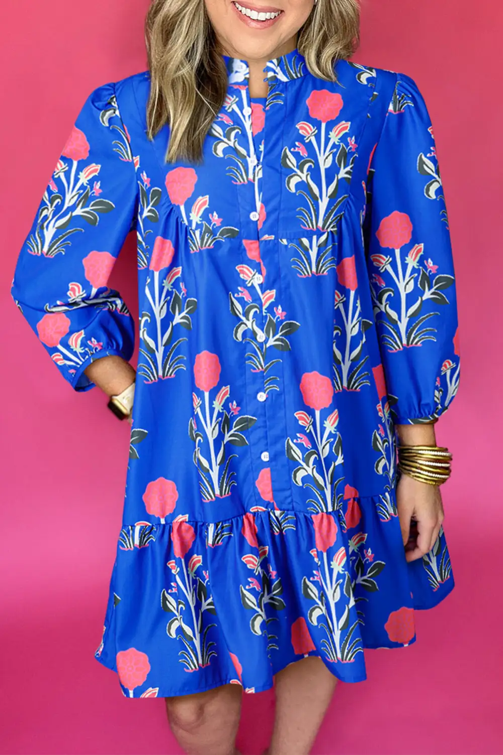 Structured Shape Floral Printed Ruffle Dress