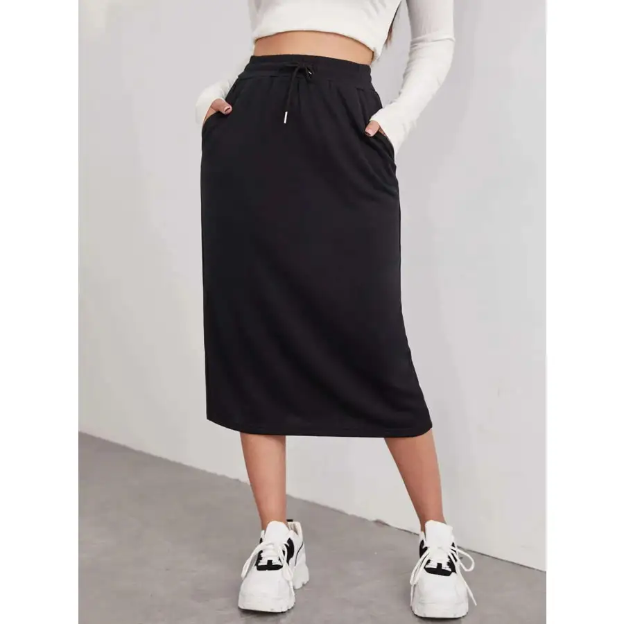 Slit Drawstring Midi Skirt