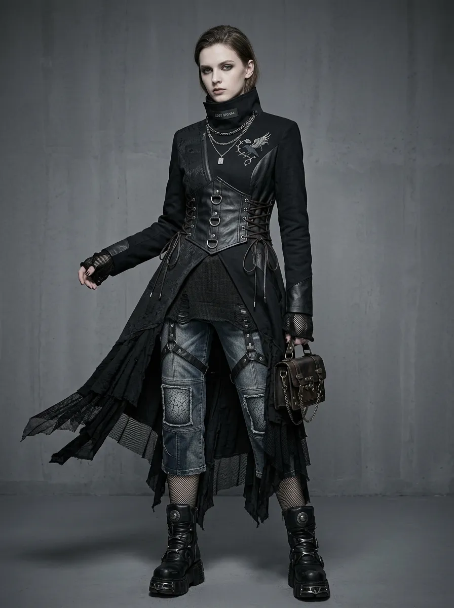 Women's Gothic Punk Raven Embroidery Corset Printed Top