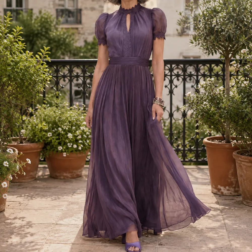 Lace Ruched Maxi Dress