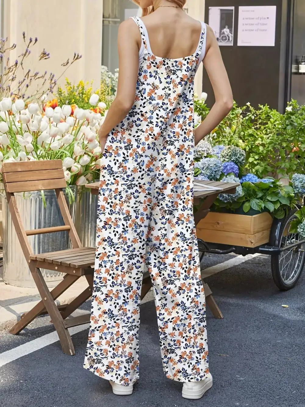 Plus Size Floral Print Wide Leg Jumpsuit