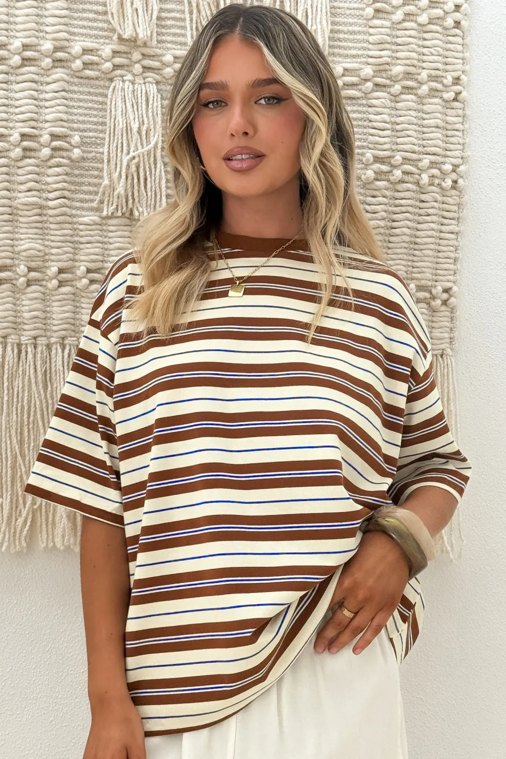 Brown Stripe Oversized Tee