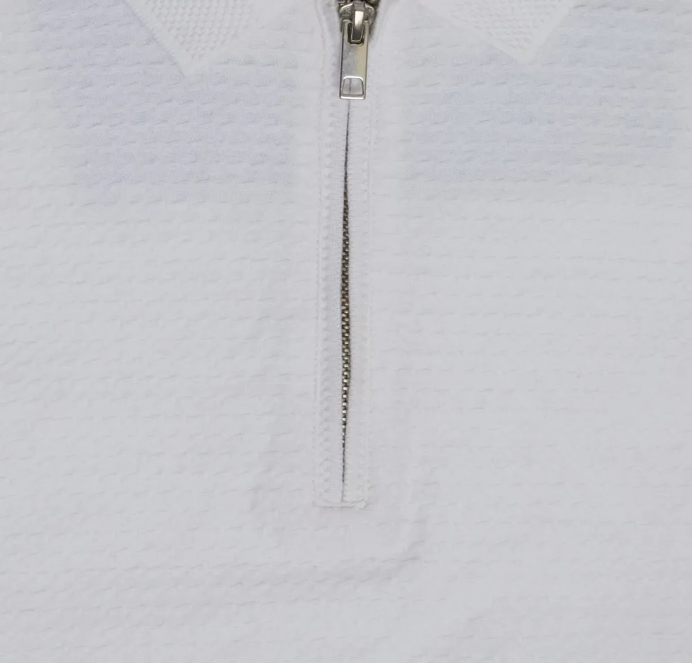 Men's White Textured Quarter-Zip Polo Shirt