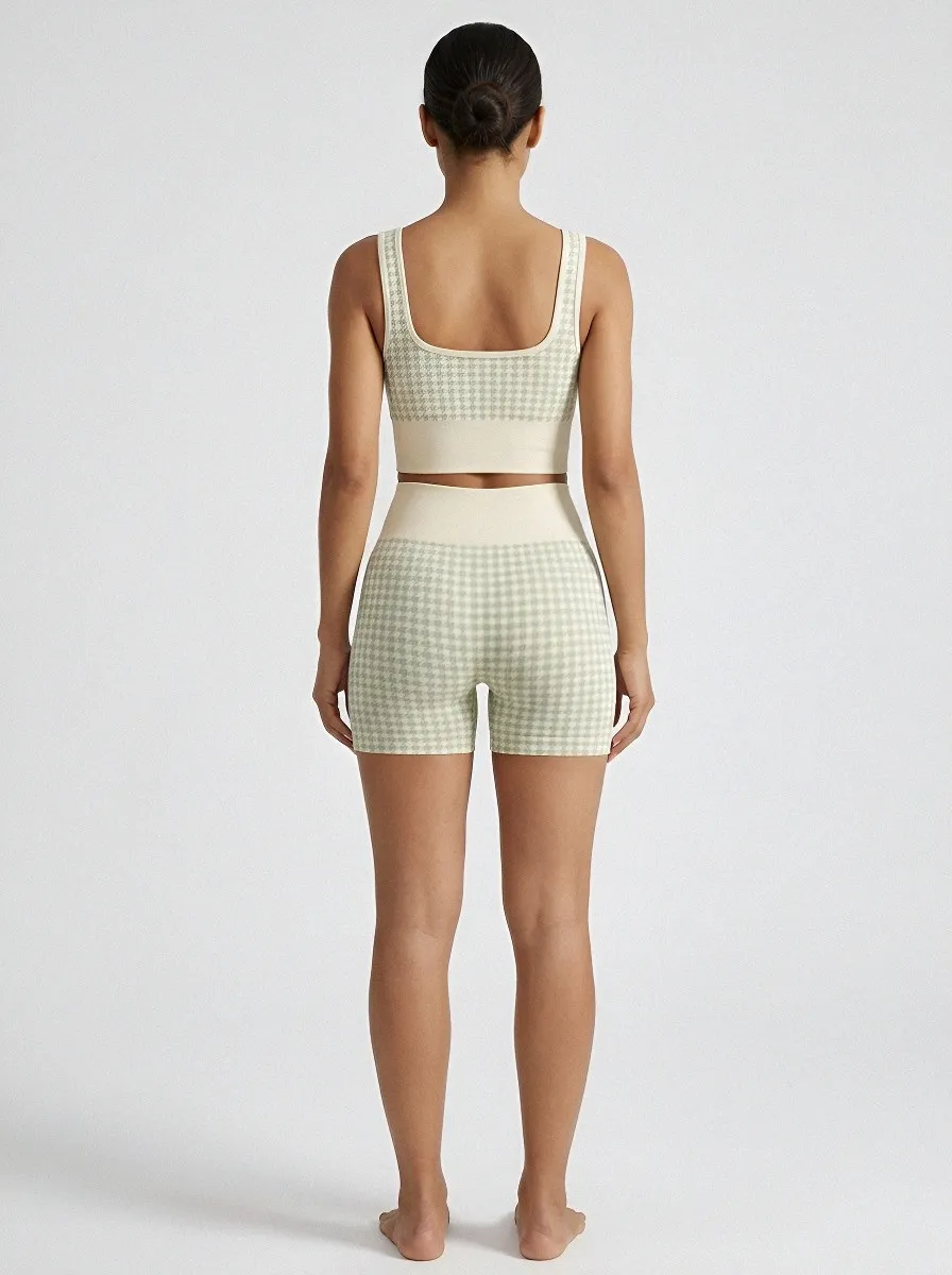 Easy-Wear Houndstooth Pattern Utility Look Women's Tank Top And Sports Shorts Set