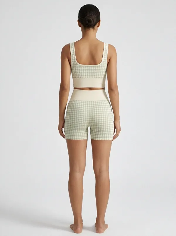 Easy-Wear Houndstooth Pattern Utility Look Women's Tank Top And Sports Shorts Set