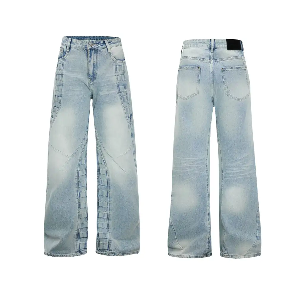 Paneled Seam Wide Leg Jeans