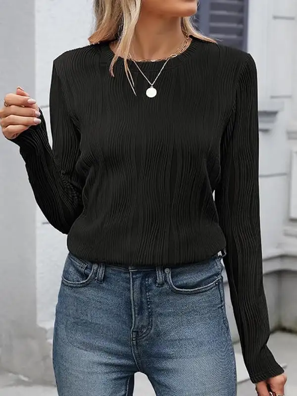 Long Sleeve Relaxed Round Neck Everyday T-Shirt