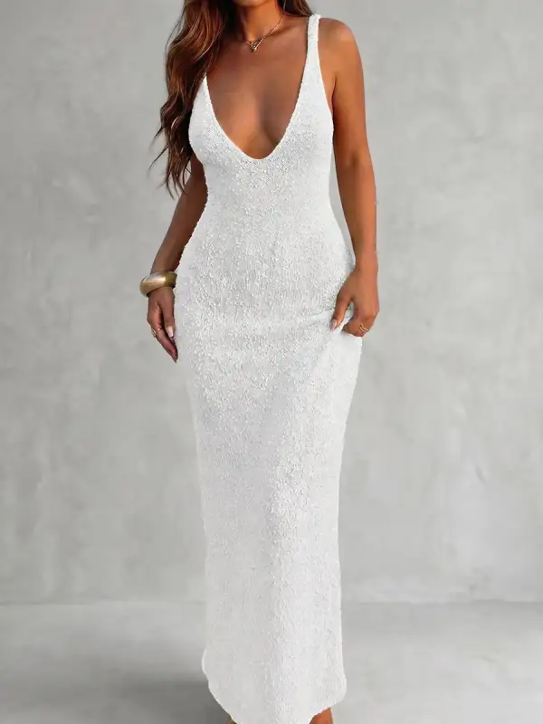 Through Sleeveless Neck Maxi Dress