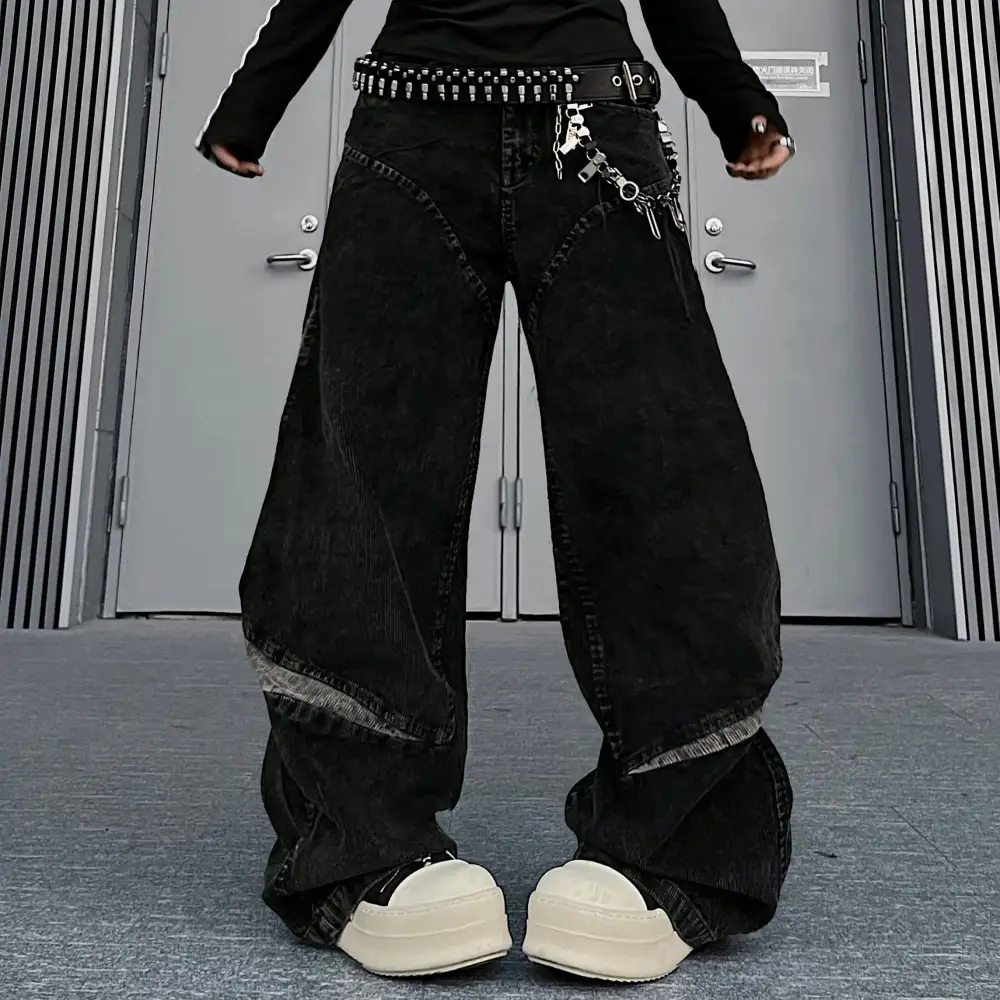 Corduroy Wide-Leg Patchwork Jeans