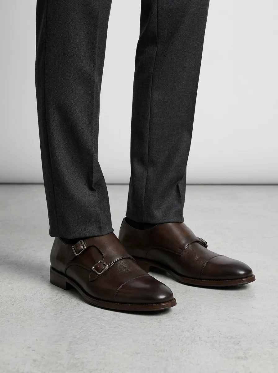Men's Classic Classic Business Leather Double Monk Strap Shoes