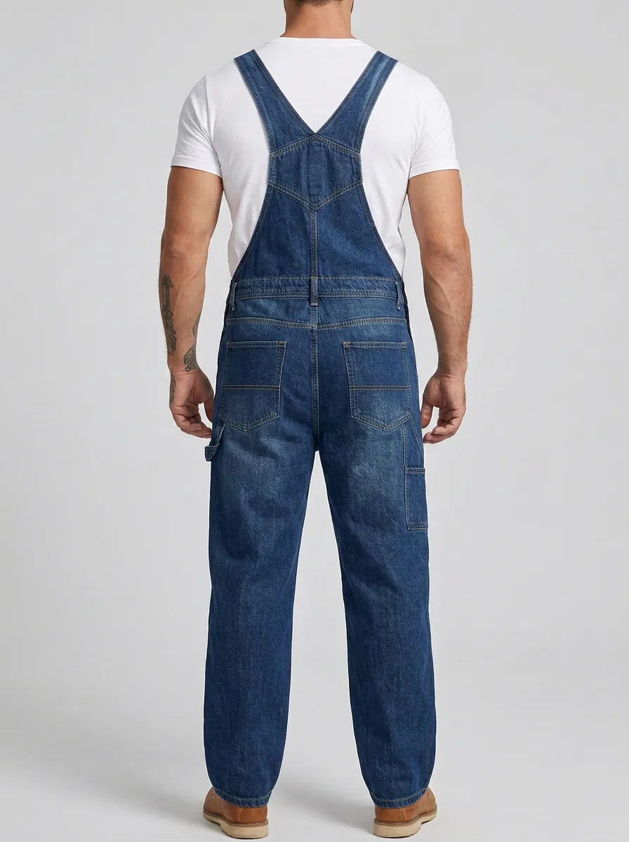 Men's Distressed Workwear Denim Bib Overalls