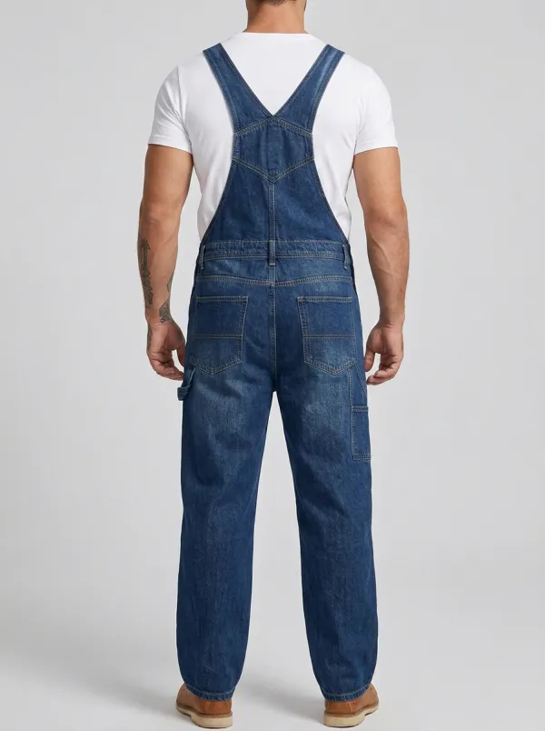 Men's Distressed Workwear Denim Bib Overalls