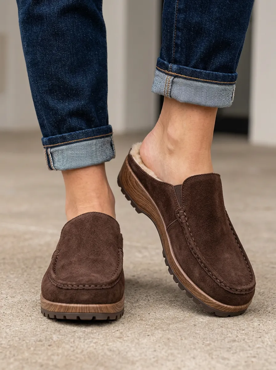 Women's Field Faux Fur Lined Suede Wood Sole Loafers