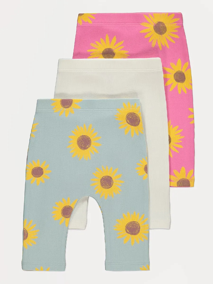 Bright Sunflower Ribbed Leggings 3 Pack