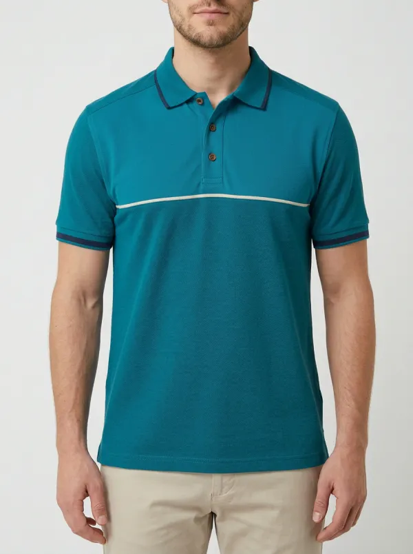 Men's Casual Colorblock Grey Blue Contrast Trim Polo Shirt