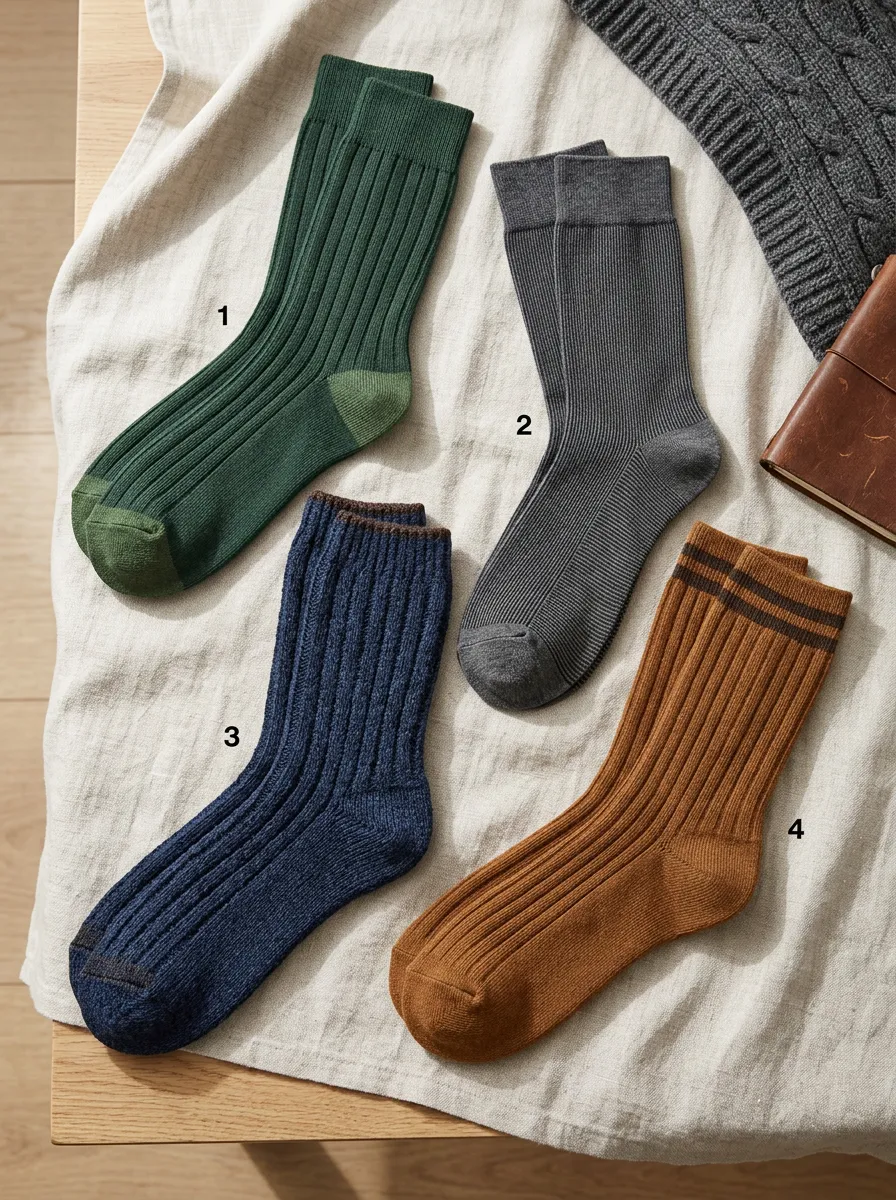 Men's Essential Signature Ribbed Knit Cotton Crew Socks Set