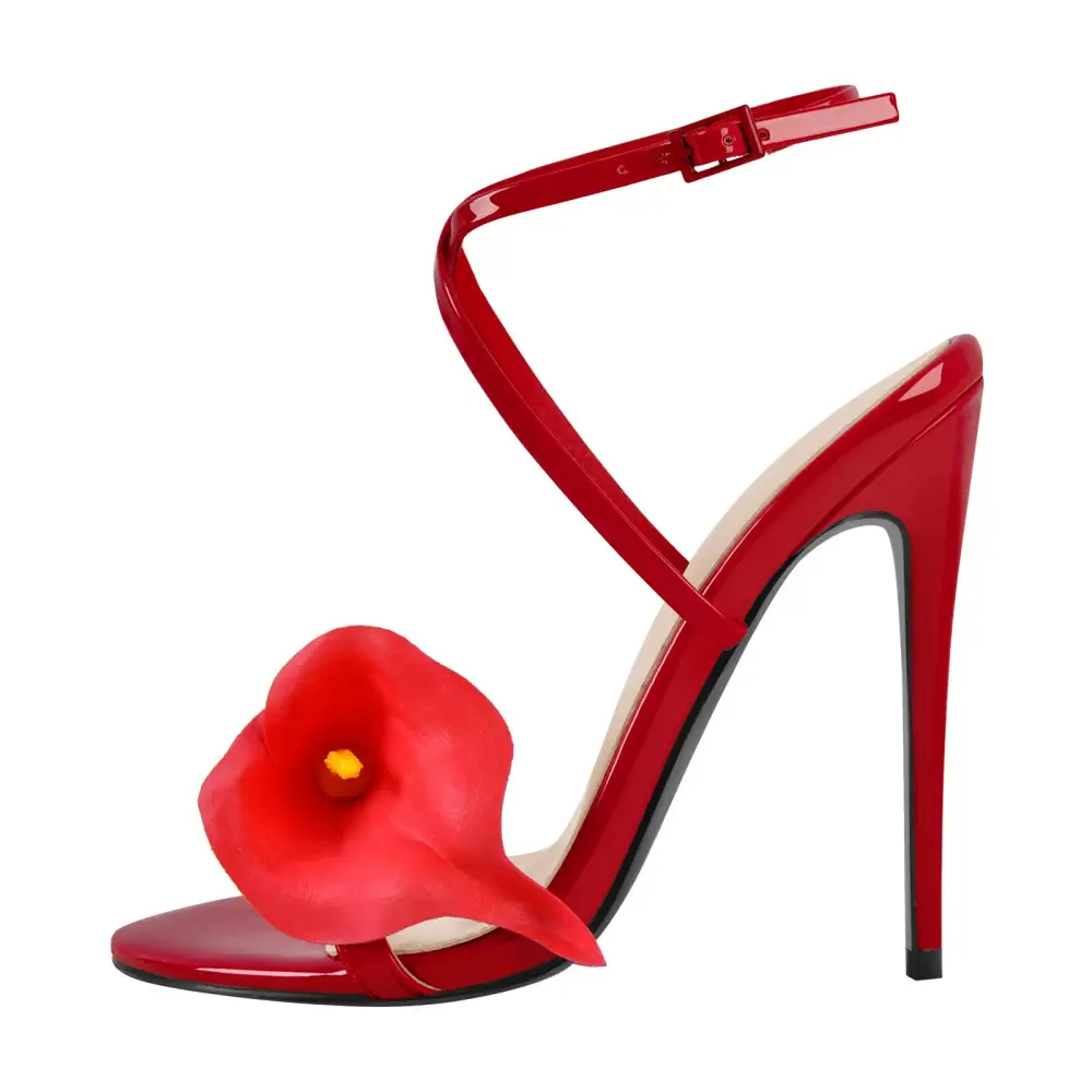 Round Toe Calla Lily Cross Strap Sandals