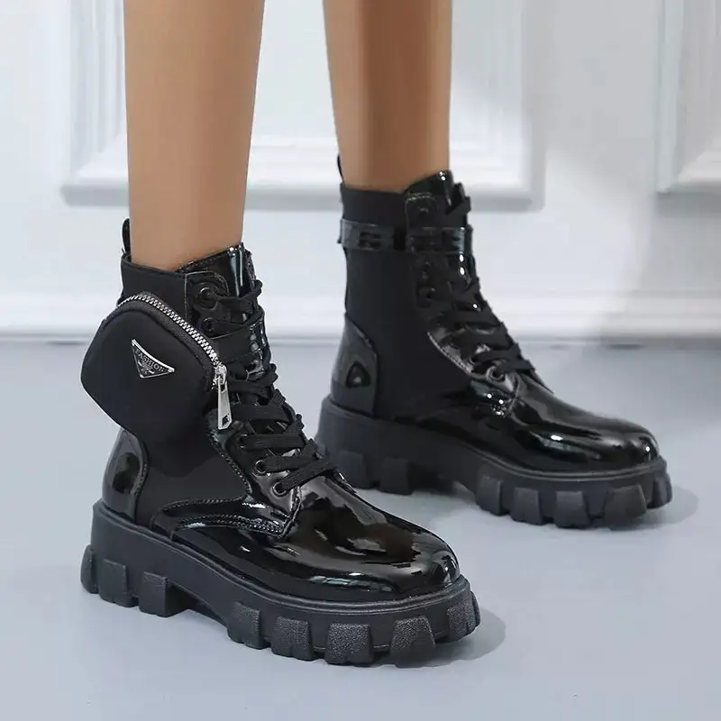 Textured Lace Up Platform Ankle Boots