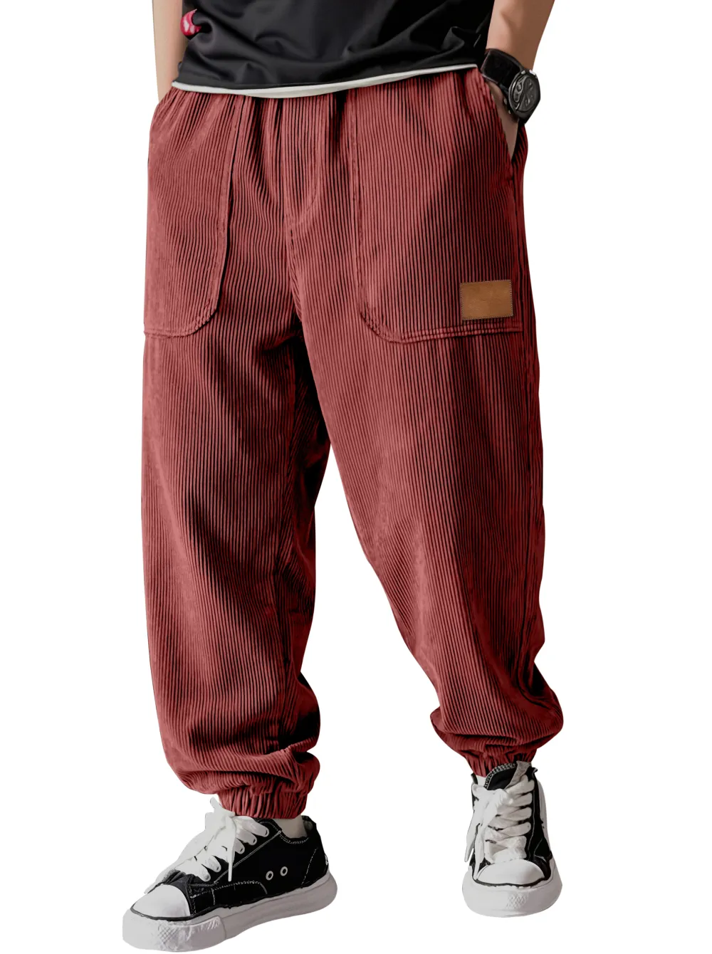 Corduroy Panel Detail Pants