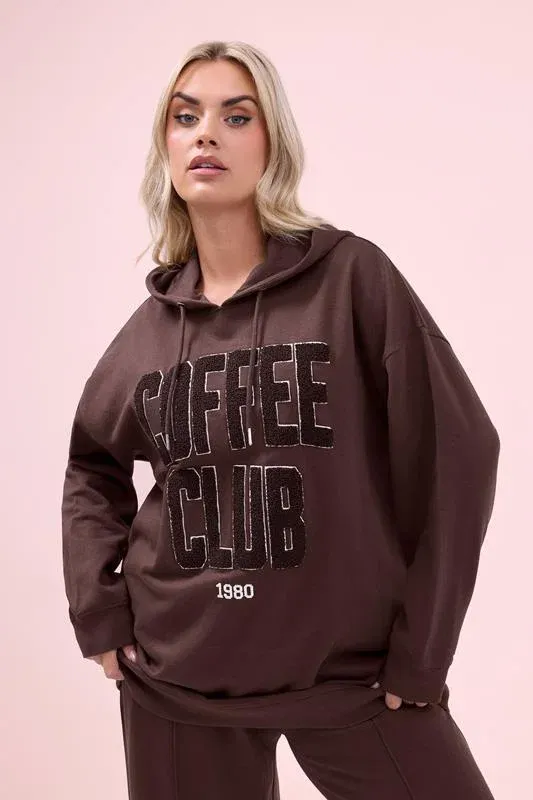 Chocolate Brown 'Coffee Club' Slogan Hoodie