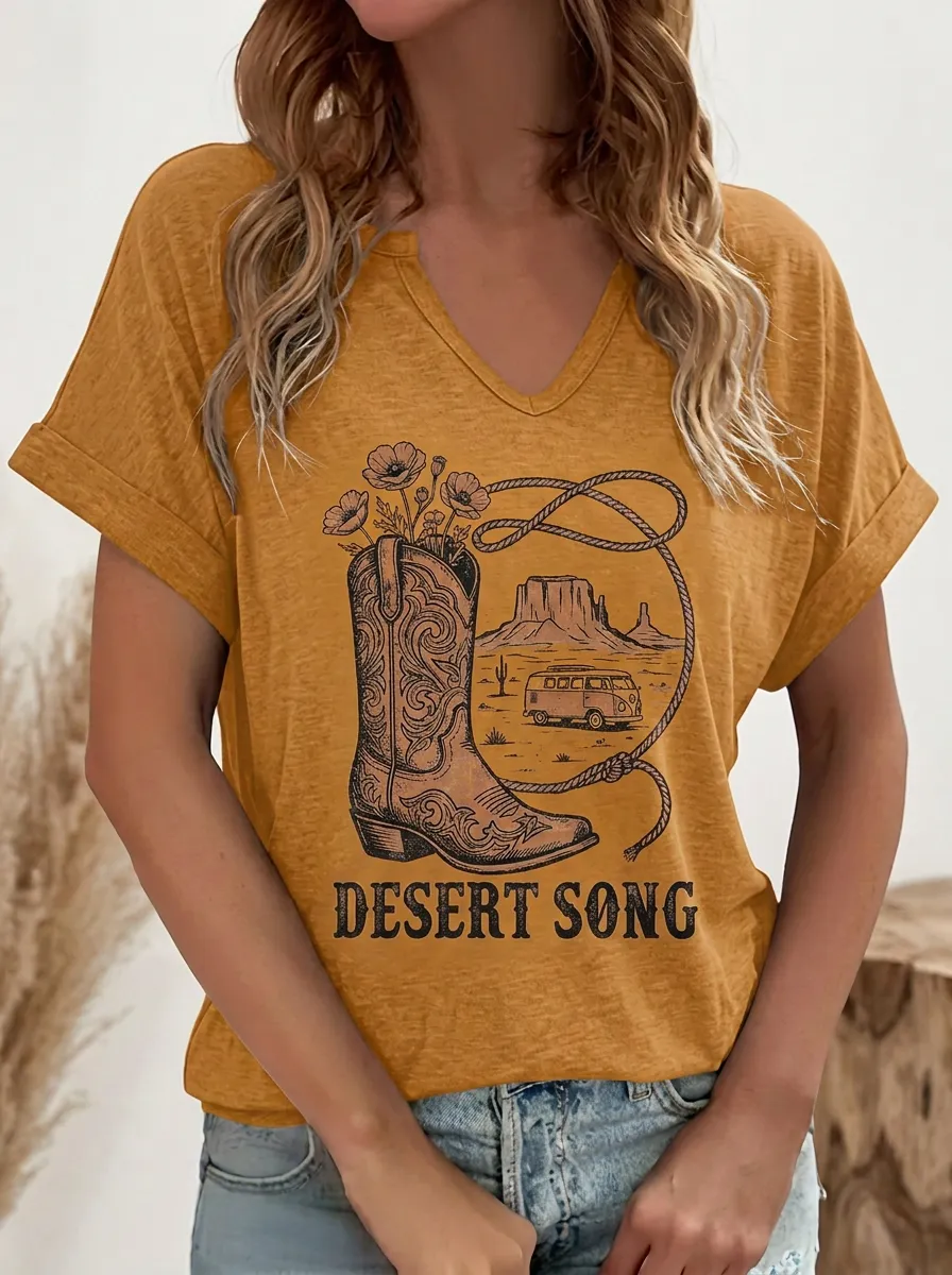 Cowboy-Boot Desert Women's V-Neck T-Shirt
