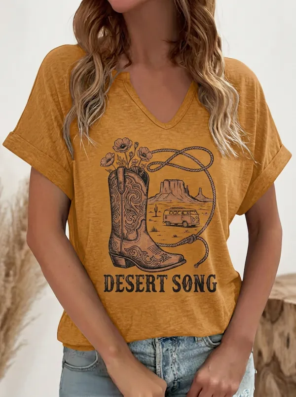 Cowboy-Boot Desert Women's V-Neck T-Shirt